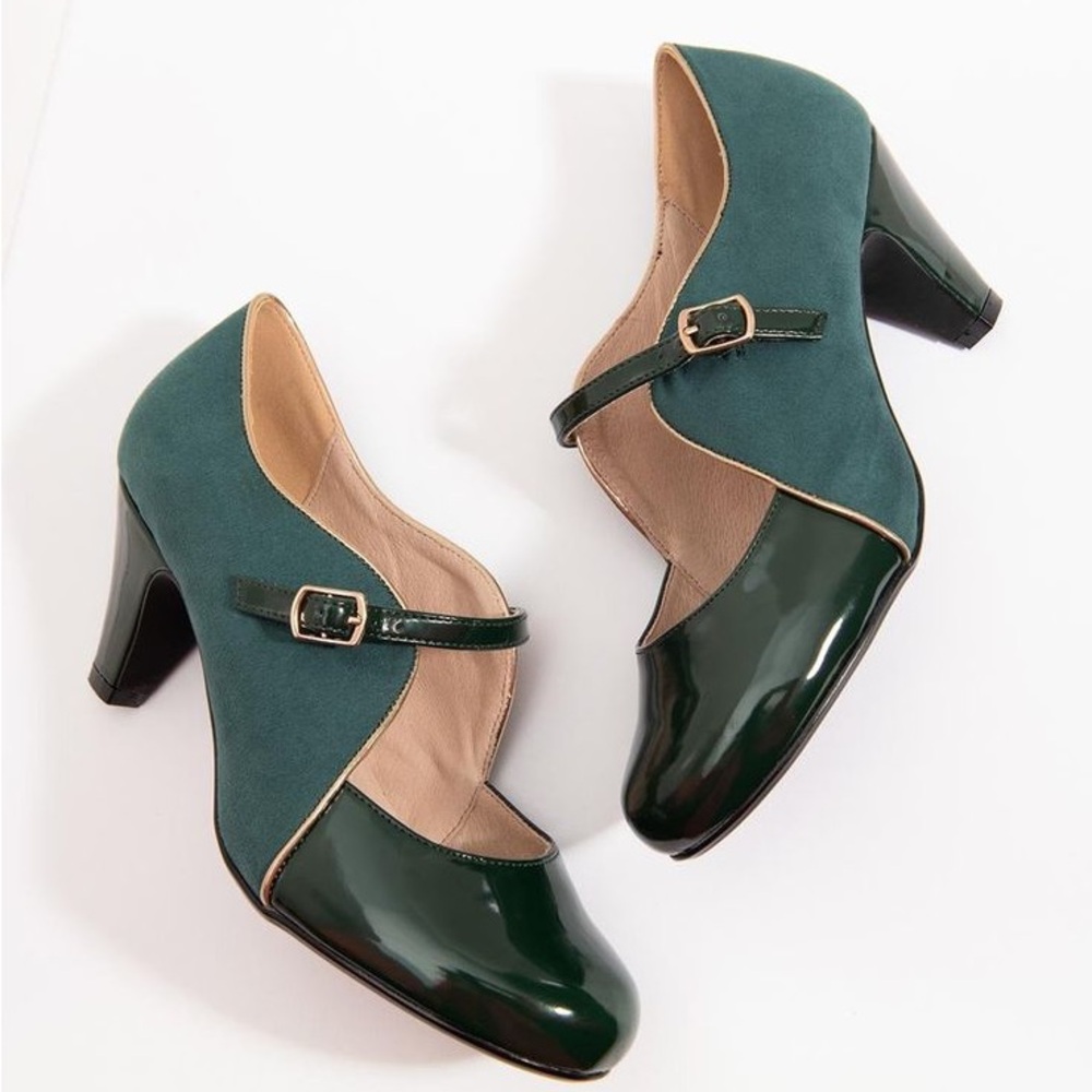 Chelsea Crew Emerald Green Patent Leatherette Suede Lucille Heels 8-8 1/2 Eu39